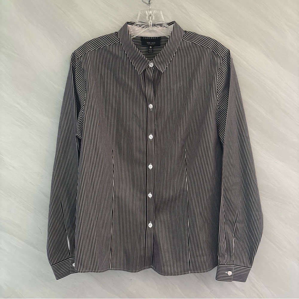 Foxcroft 14P Classic Black/White Striped Button-Up Shirt
